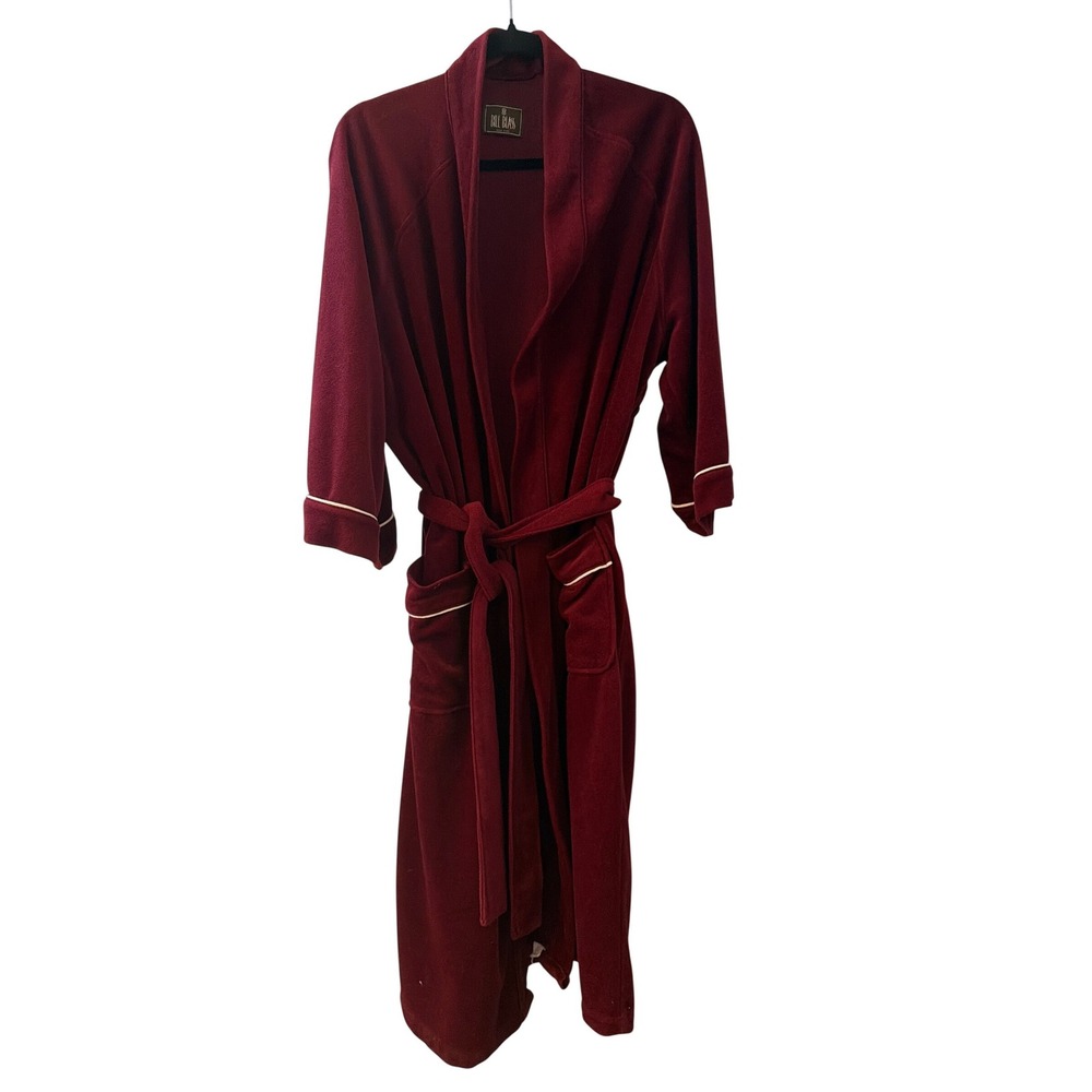 Bill Blass Vintage Burgundy Wrap Robe One Size White Piping Pockets Belted
